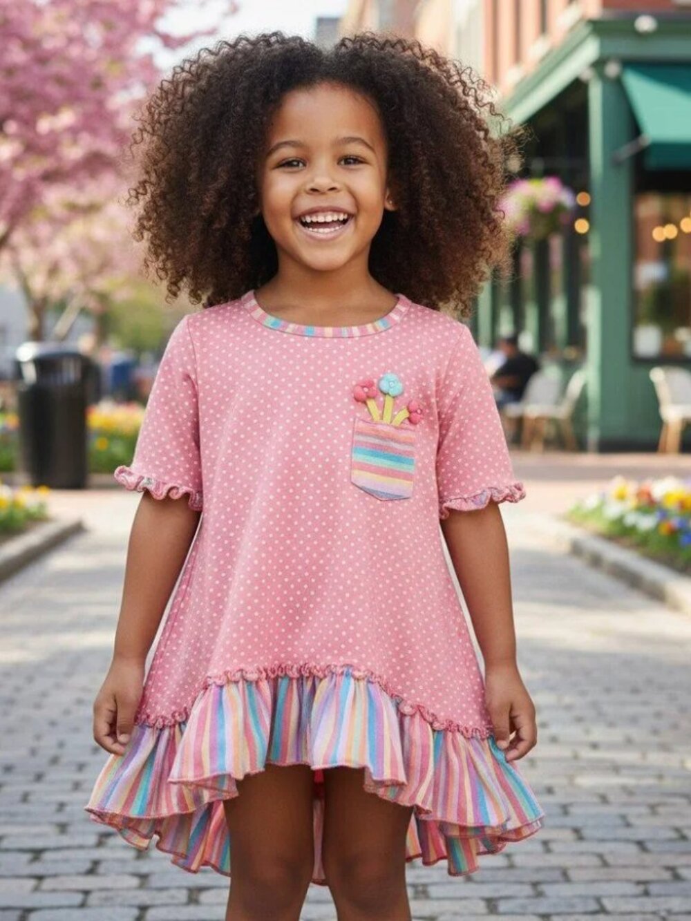 LOVE U LOTS Luxe Boutique Tunic Top Dress 4T Polka Dot Ruffle 3D Flower Applique